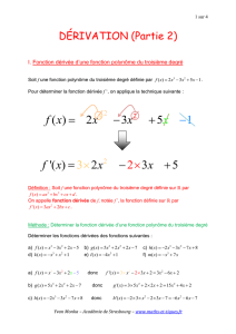 1 sur 4 DÉRIVATION (Partie 2) I. Fonction dérivée d`une fonction