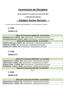 Commission de Discipline Procés Verbal N° 35 : Séance du Lundi