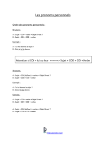 Les pronoms personnels Ordre des pronoms personnels : Structure