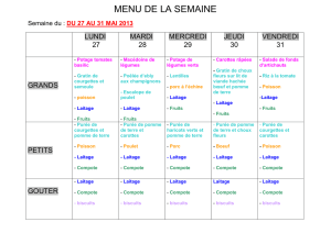 menu de la semaine du 27 au 31 mai 2013
