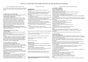 TABLEAU SYNTHETIQUE DES APPRENTISSAGES DU