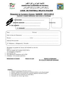 Licence joueur Seniors - Ligue de Football de la Wilaya d`Alger