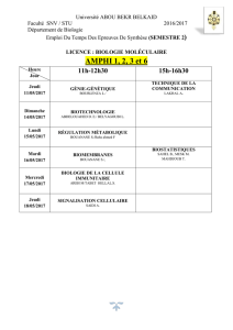 Université ABOU BEKR BELKAID Faculté SNV / STU 2016/2017