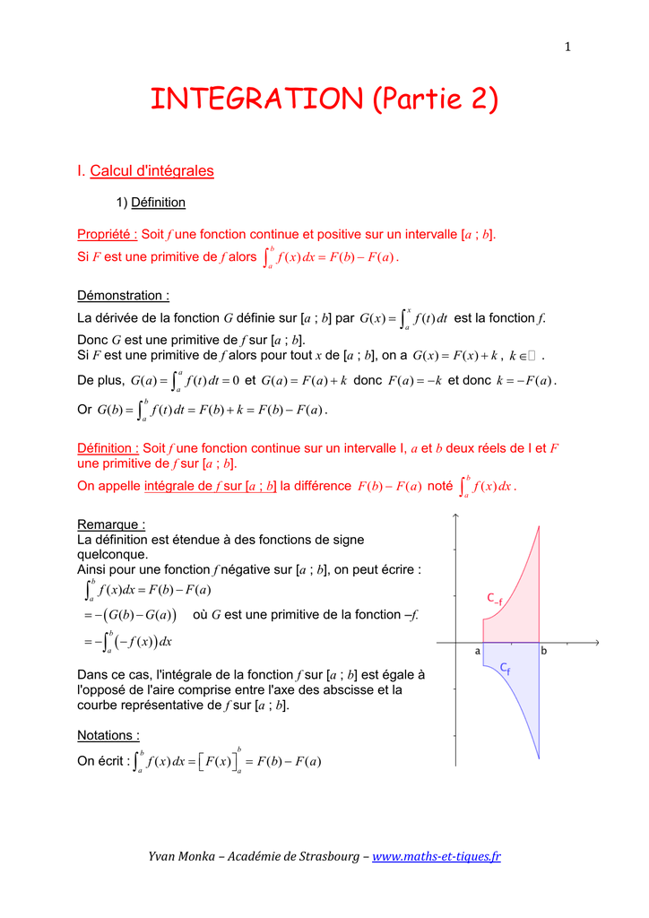 1 Integration Partie 2 I Calcul D Integrales 1 Definition