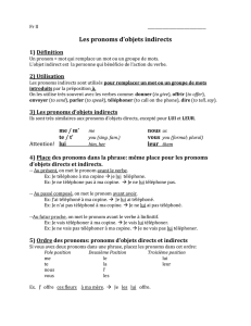 Les pronoms d`objets indirects 1) Définition