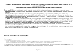 Synthèse sur le rapport philosophie et religion dans l`histoire de l