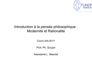 Introduction à la pensée philosophique Modernité et