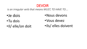 DEVOIR is an irregular verb that means MUST, TO HAVE TO