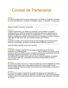 Contrat de Partenariat Article 1 : Ce contrat est établi entre d`une