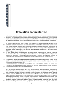 Résolution antimilitariste - Fédération de Haute Savoie de la Libre