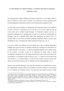 Le statut éthique de l`embryon humain : la réflexion innovante du