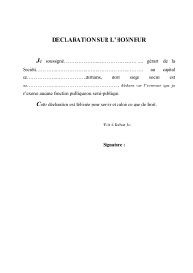 declaration sur l`honneur - Bienvenue sur eRegulations Rabat