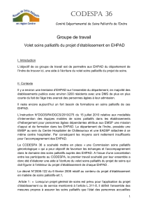 Groupe de travail Volet soins palliatifs du projet d`établissement en