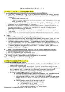 Orthographe aux cycles 2 et 3 lES DIFFICULTES DE La langue