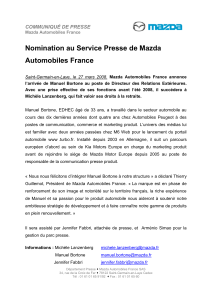 Nomination au Service Presse de Mazda Automobiles France