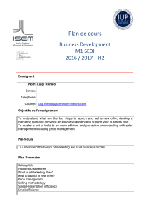 Plan de cours Business Development M1 SEDI 2016 / 2017 – H2