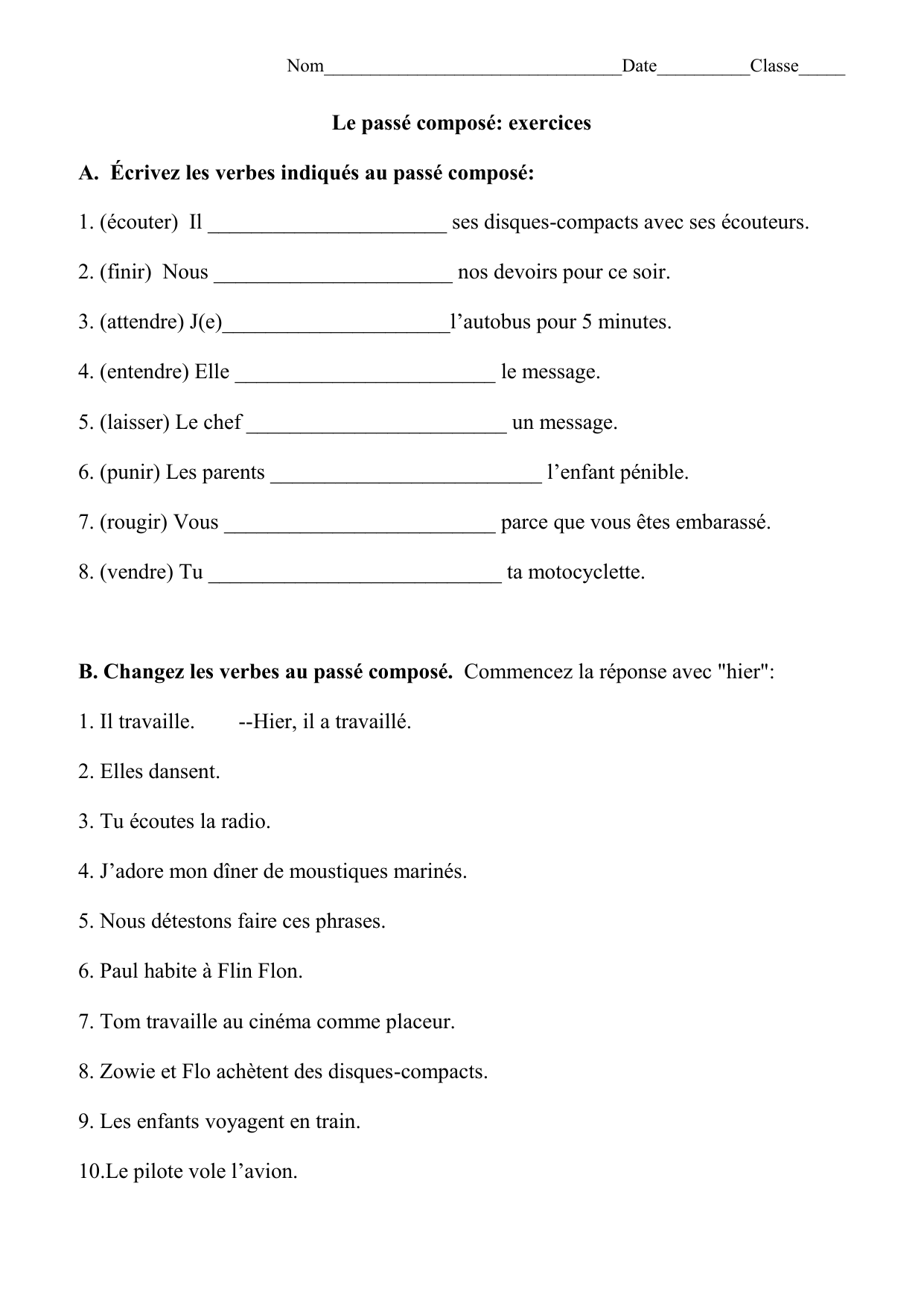 Le Pass Compos Exercices