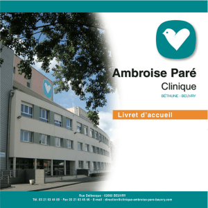 le livret d`accueil - Clinique Ambroise Paré, Béthune