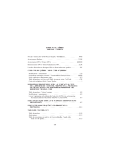 TABLE DES MATIÈRES / TABLE OF CONTENTS Note de