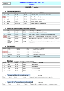 Horaires de licence 2 S3 philosophie