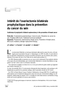 Intérêt de l`ovariectomie bilatérale prophylactique dans la prévention