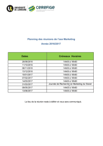 Planning des réunions de l`axe Marketing Année 2016/2017 Dates
