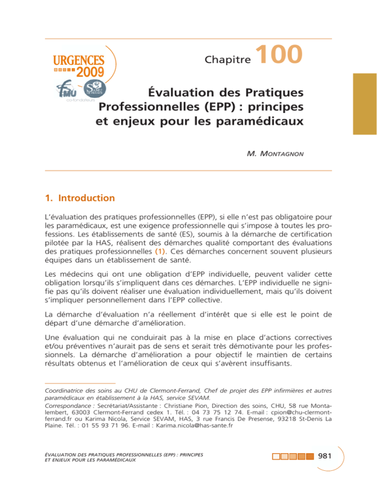 Évaluation Des Pratiques Professionnelles (EPP) : Principes Et