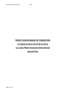 PROJET DISCIPLINAIRE DE FORMATION en Sciences de la vie et