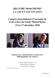 (RE)-LIRE Michel HENRY LA VIE ET LES VIVANTS Congrès
