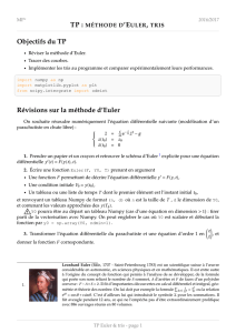 Objectifs du TP Révisions sur la méthode d`Euler