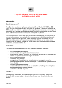 La publicité pour votre certification selon ISO 9000 ou ISO 14000