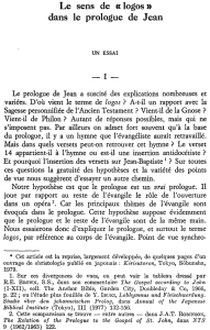 Le sens de « logos » dans le prologue de Jean