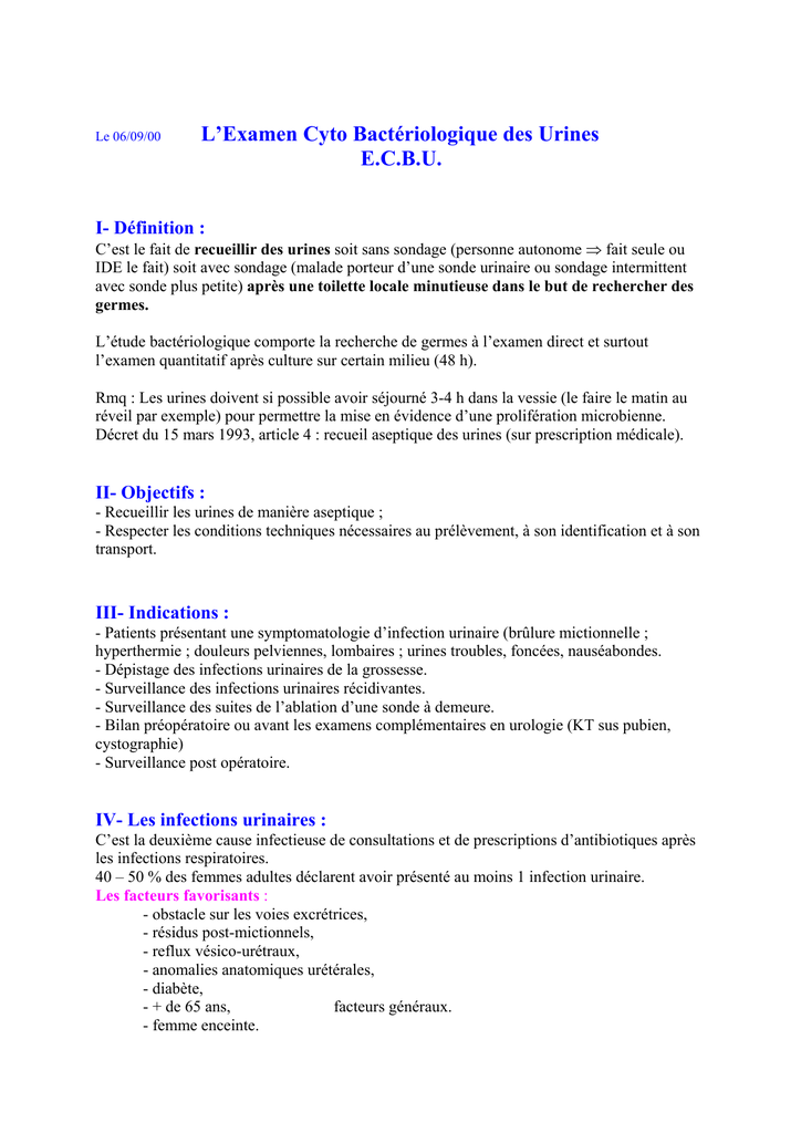 L Examen Cyto Bacteriologique Des Urines Ecbu