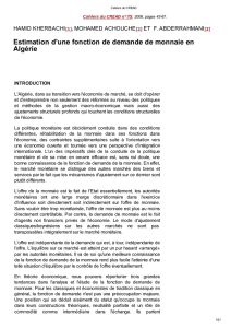 Estimation d`une fonction de demande de monnaie en Algérie