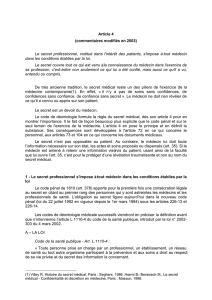 Article 4 (commentaires modifiés en 2003) Le secret professionnel