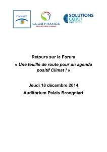 Une feuille de route pour un agenda positif Climat