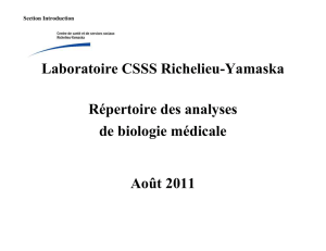Laboratoire CSSS Richelieu-Yamaska Répertoire des analyses de