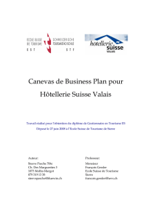 Canevas de Business Plan pour Hôtellerie Suisse Valais