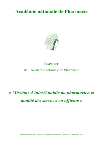 Rapport de l`Académie nationale de Pharmacie - septembre