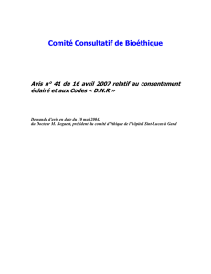 Avis n° 41 du Comité consultatif de Bioéthique de Belgique