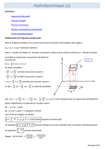 Sommaire : Equation de Bernoulli Pression statique Pression