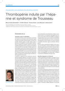 Thrombopénie induite par l`hépa- rine et syndrome de Trousseau