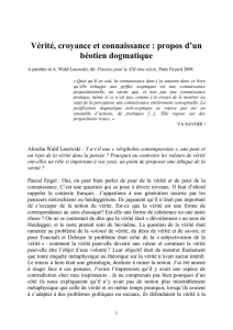 Vérité, croyance et connaissance : propos d`un béotien dogmatique