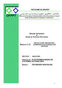 ROYAUME DU MAROC SPECIALITE : ELECTROMECANIQUE DE