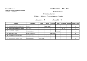 Emploi du Temps Filière : Sciences Economiques et Gestion