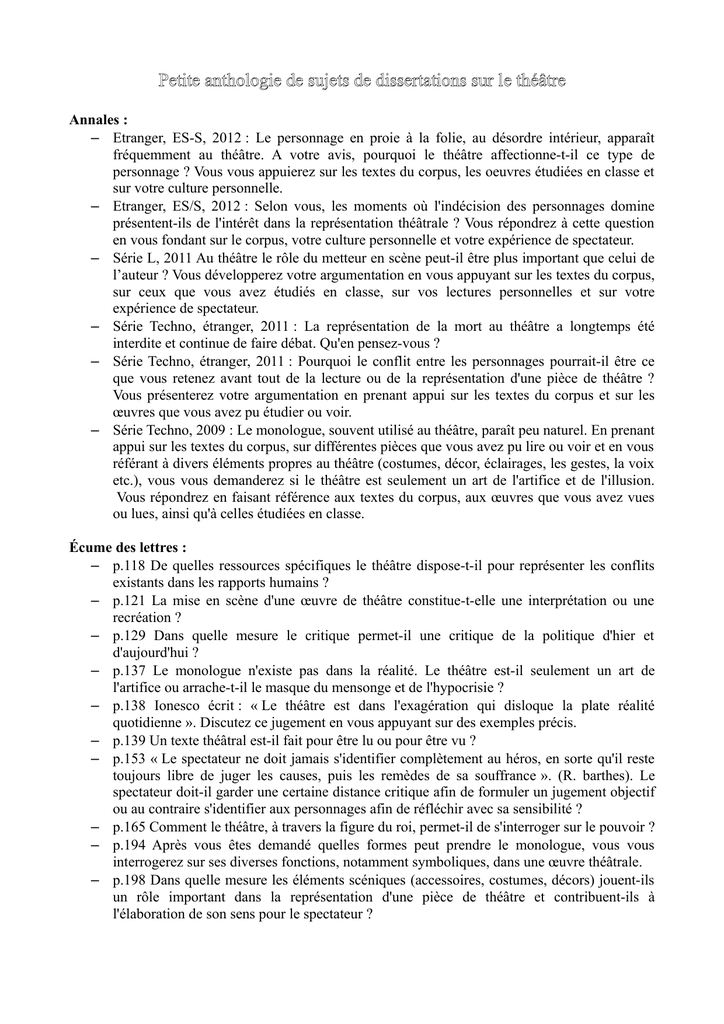 Exemple De Dissertation Sur Le Théatre - Exemple de Groupes
