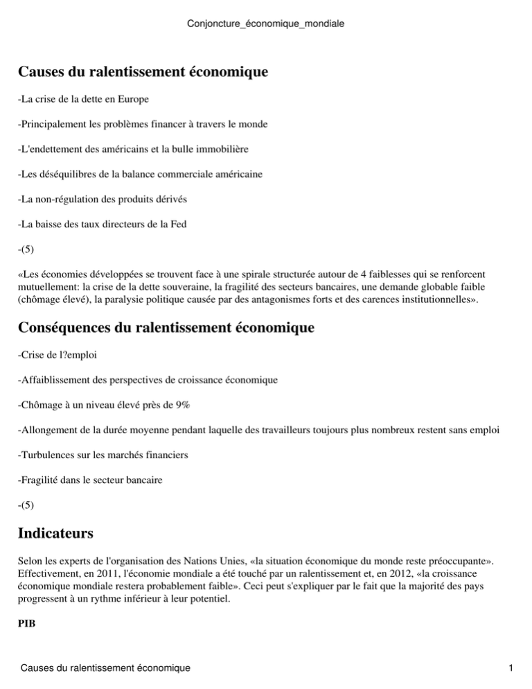 Causes Du Ralentissement économique Conséquences Du