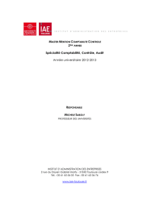 Spécialité Comptabilité, Contrôle, Audit Année universitaire 2012