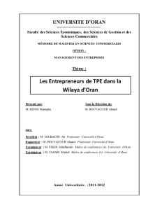 Les Entrepreneurs de TPE dans la Wilaya d`Oran