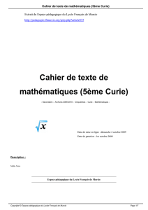 Cahier de texte de mathématiques (5ème Curie)
